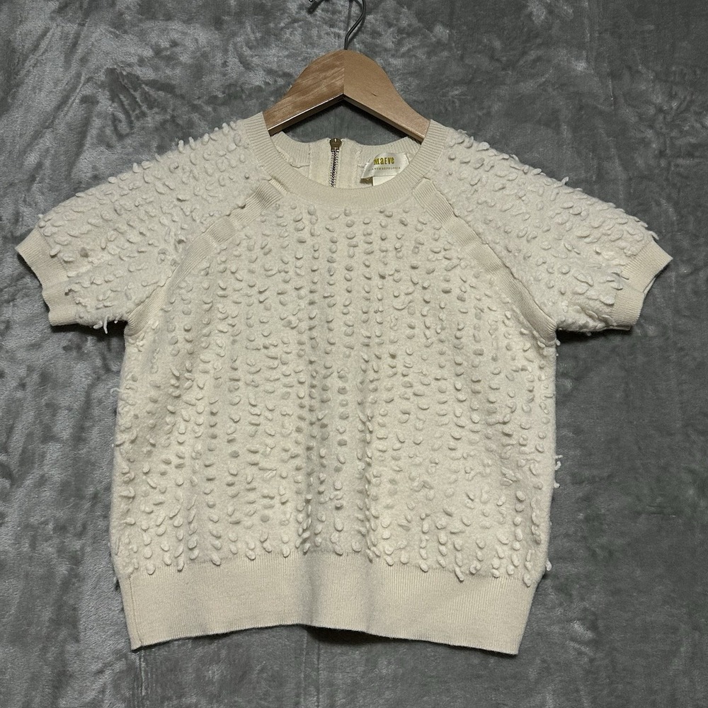 Anthropologie Maeve Textured Sweater Tee Womens S Ivory Cottagecore Preppy Wool